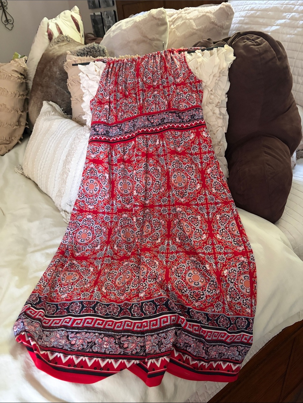 Max Studio Red Printed Strapless Maxi Dress